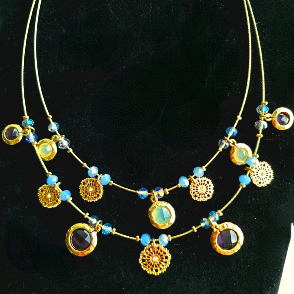 Beaded Cable Wire Chain Collar Necklace